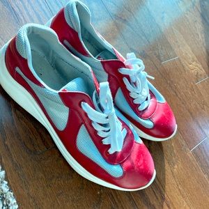 Prada red and silver sneakers size 13